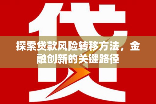 泗阳探索贷款风险转移方法，金融创新的关键路径